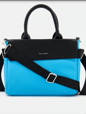 Tahari Black and Sky Blue Crossbody Satchel